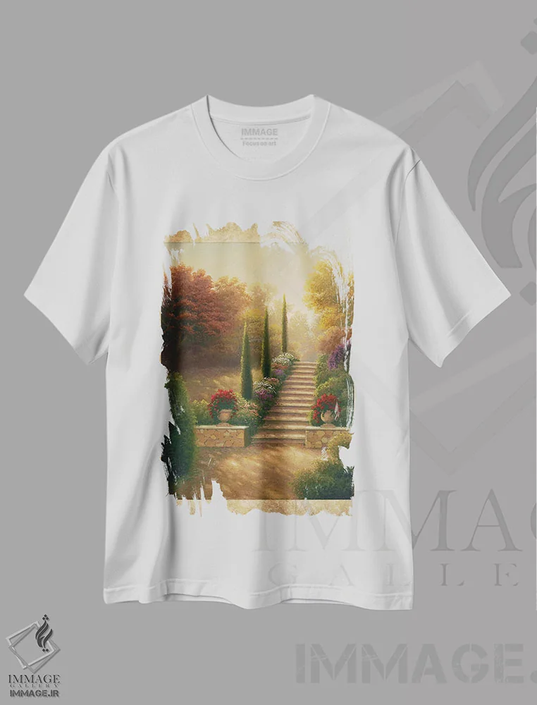 تیشرت سفید طرح دار – تیشرت طبیعت ,"باغ های ویولا" اثر مایکل مارکون فروشگاه ایماژ