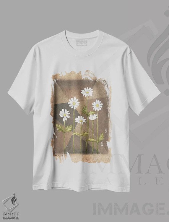 تیشرت سفید طرح دار – تیشرت گل ,"بابونه های سفید" اثر مایکل مارکون immage.ir