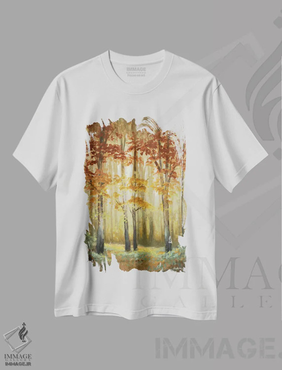تیشرت سفید طرح دار – تیشرت طبیعت ,"درخشش جنگل I" اثر مایکل مارکون فروشگاه ایماژ