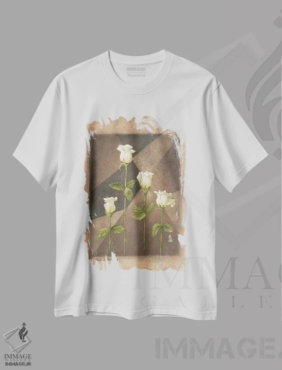 تیشرت سفید طرح دار – تیشرت گل رز ,"رزهای زرد" اثر مایکل مارکون فروشگاه ایماژ