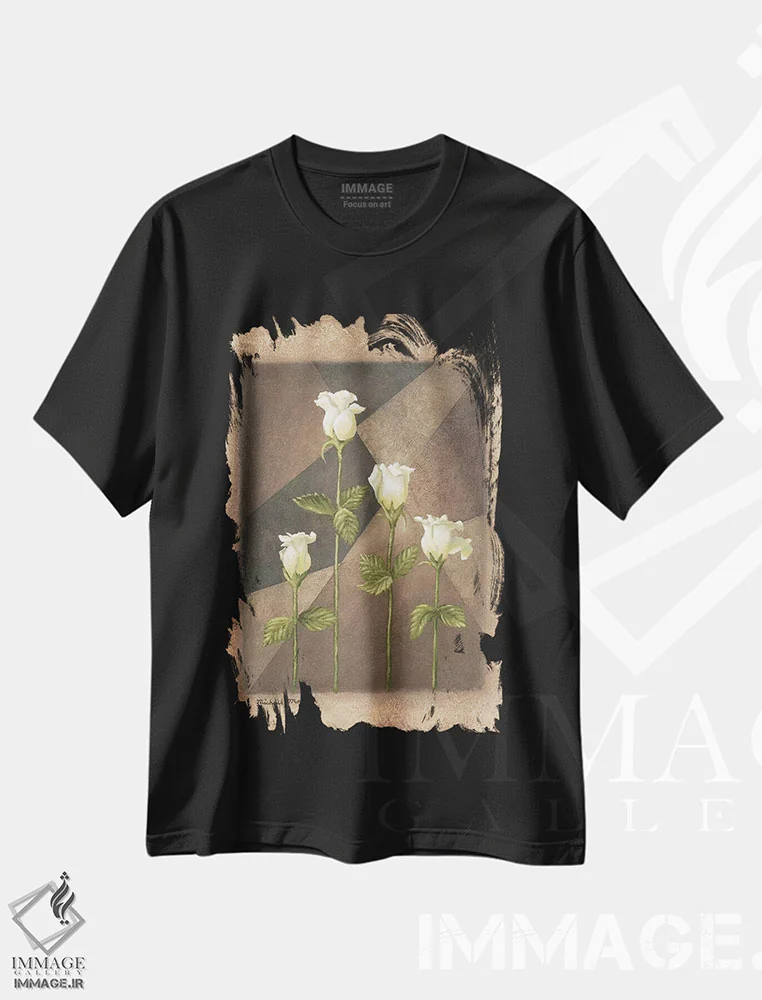 تیشرت مشکی طرح دار – تیشرت گل رز ,"رزهای زرد" اثر مایکل مارکون immage.ir