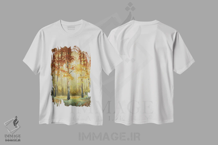 تیشرت سفید طرح دار – تیشرت طبیعت ,"درخشش جنگل II" اثر مایکل مارکون immage.ir
