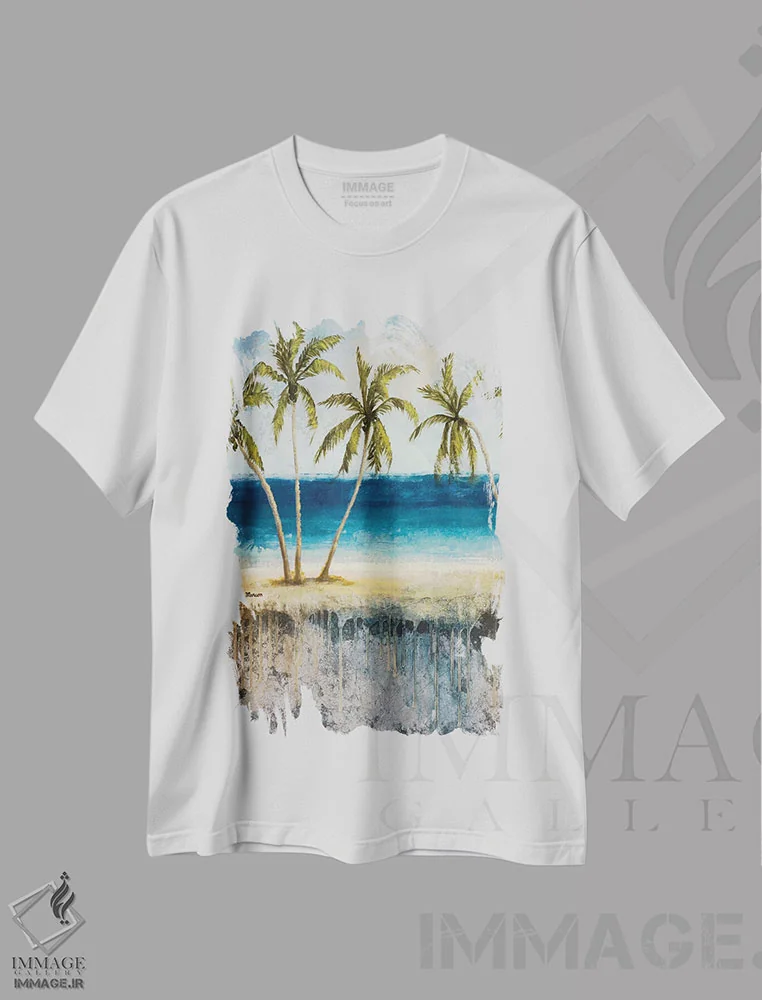 تیشرت سفید طرح دار – تیشرت ساحلی ,"رویای آتلانتیک I" اثر مایکل مارکون immage.ir