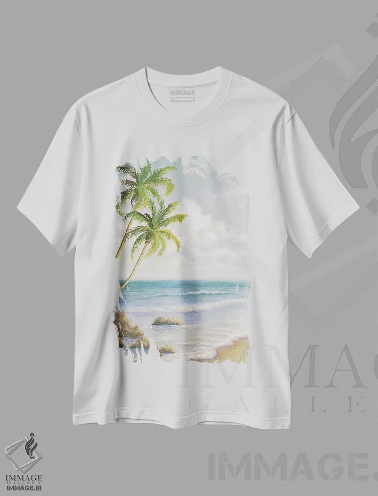 تیشرت سفید طرح دار – تیشرت گرمسیری ,"ساحل آتلانتیک I" اثر مایکل مارکون immage.ir