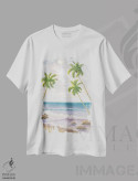 تیشرت سفید طرح دار – تیشرت ساحلی ,"ساحل آتلانتیک II" اثر مایکل مارکون فروشگاه ایماژ