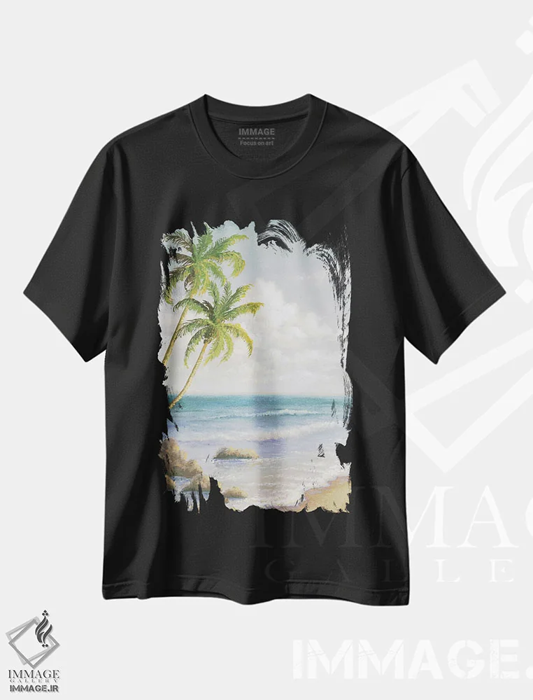 تیشرت مشکی طرح دار – تیشرت گرمسیری ,"ساحل آتلانتیک I" اثر مایکل مارکون فروشگاه ایماژ