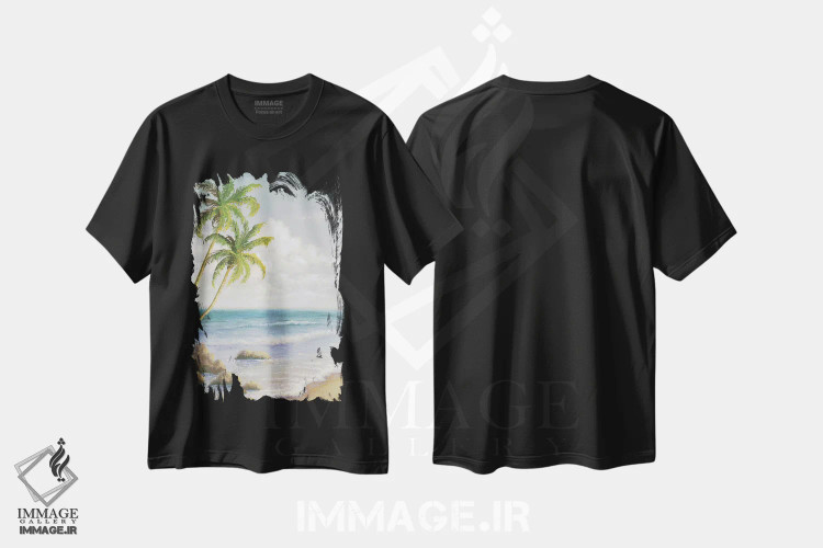تیشرت مشکی طرح دار – تیشرت گرمسیری ,"ساحل آتلانتیک I" اثر مایکل مارکون فروشگاه ایماژ