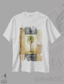 تیشرت سفید طرح دار – تیشرت استوایی ,نخل خیالی اثر مایکل مارکون immage.ir