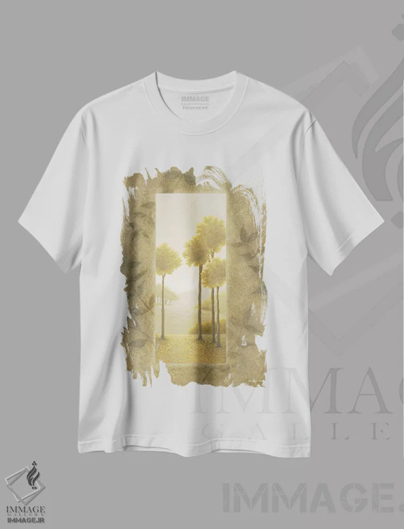 تیشرت سفید طرح دار – تیشرت هنری ,فرار طلایی اثر مایکل مارکون فروشگاه ایماژ