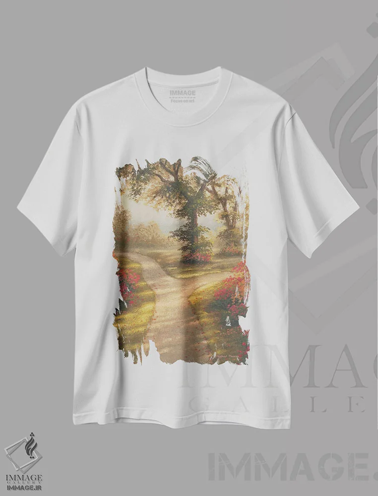 تیشرت سفید طرح دار – تیشرت طبیعت ,نور صبحگاهی اثر مایکل مارکون فروشگاه ایماژ