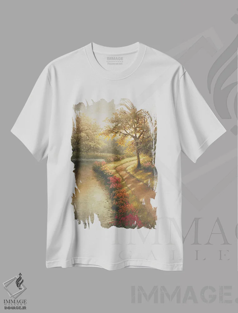 تیشرت سفید طرح دار – تیشرت طبیعت ,نور صبحگاهی اثر مایکل مارکون immage.ir