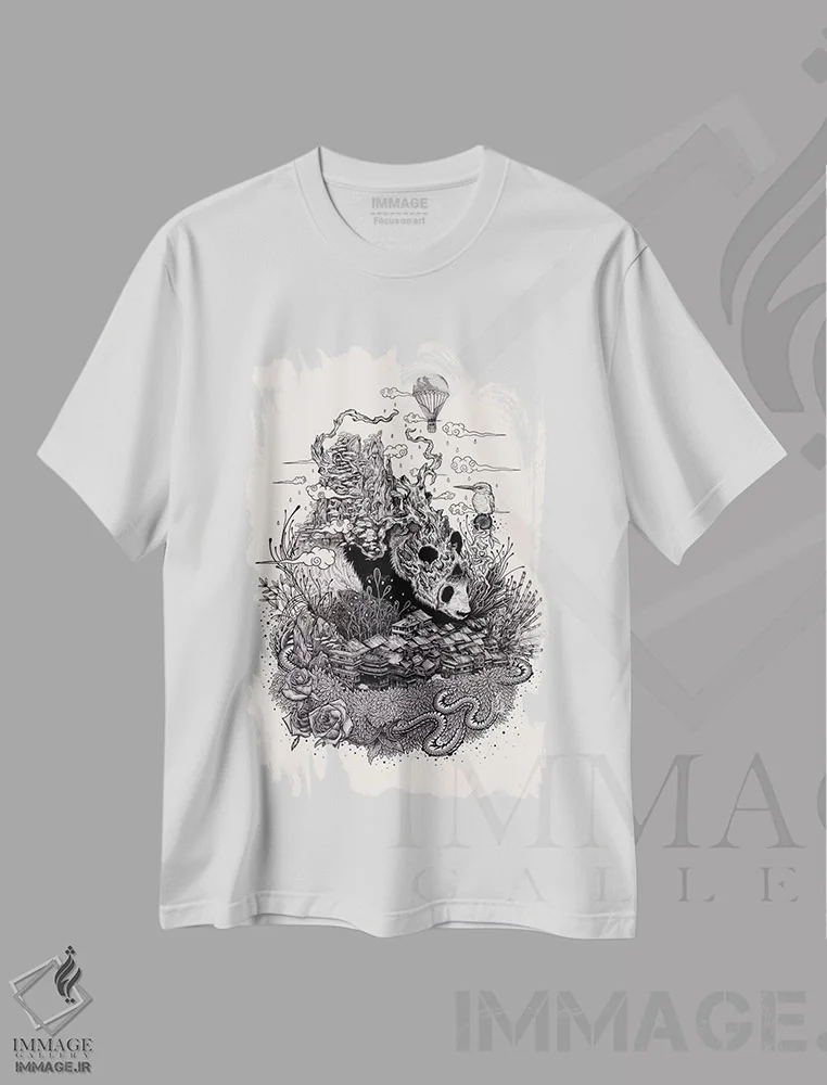 تیشرت سفید طرح دار – تیشرت حیوانات ,سرزمین غول خفته اثر مت میلر فروشگاه ایماژ