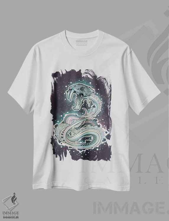 تیشرت سفید طرح دار – تیشرت فانتزی ,مار دندان خنجری اثر مت میلر immage.ir
