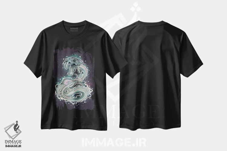 تیشرت مشکی طرح دار – تیشرت فانتزی ,مار دندان خنجری اثر مت میلر فروشگاه ایماژ