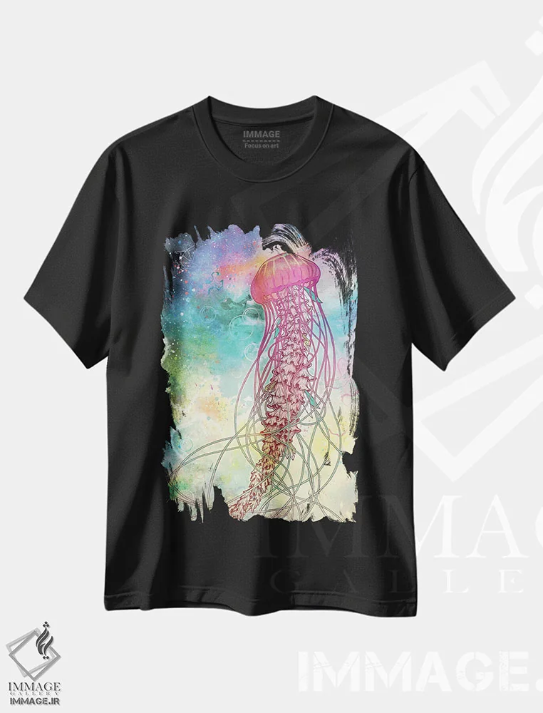 تیشرت مشکی طرح دار – تیشرت فانتزی ,ژله فضایی اثر مت میلر فروشگاه ایماژ