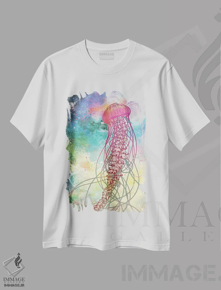 تیشرت سفید طرح دار – تیشرت فانتزی ,ژله فضایی اثر مت میلر immage.ir