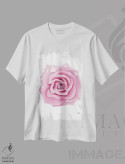تیشرت سفید طرح دار – تیشرت گل رز ,گل رز صورتی آبرنگ اثر میشل موسپنس فروشگاه ایماژ