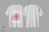 تیشرت سفید طرح دار – تیشرت گل رز ,گل رز صورتی آبرنگ اثر میشل موسپنس فروشگاه ایماژ