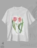 تیشرت سفید طرح دار – تیشرت طبیعت ,گل های لاله آبرنگ اثر میشل موسپنس immage.ir
