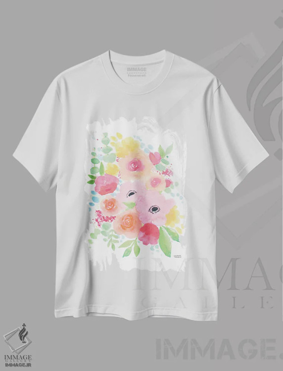 تیشرت سفید طرح دار – تیشرت گلدار ,گل های ماندگار آبرنگ اثر میشل موسپنس فروشگاه ایماژ