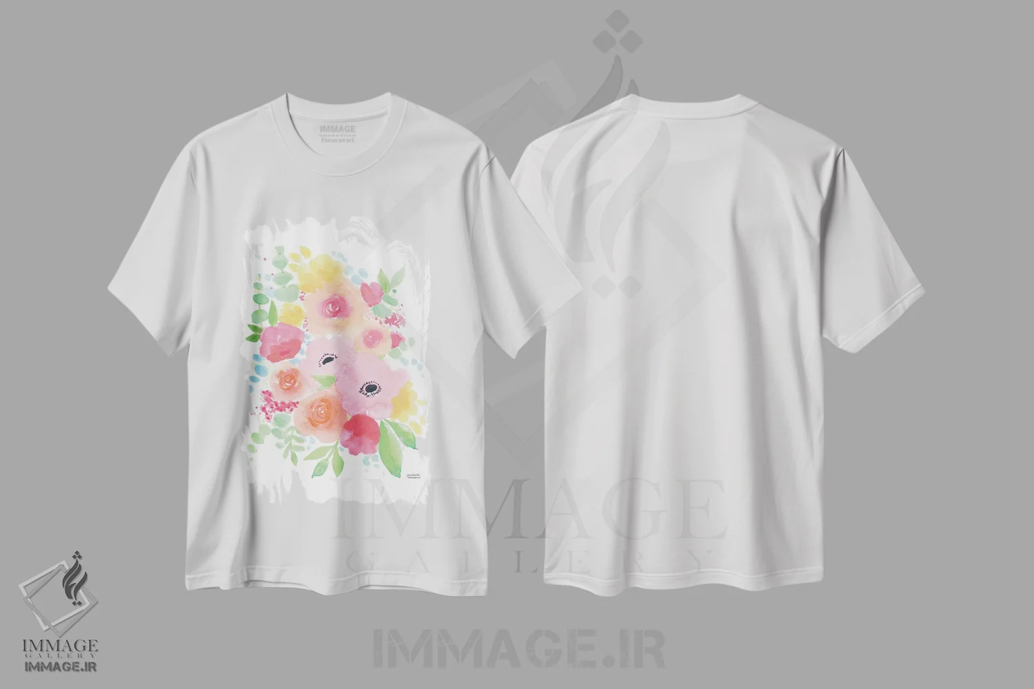 تیشرت سفید طرح دار – تیشرت گلدار ,گل های ماندگار آبرنگ اثر میشل موسپنس فروشگاه ایماژ