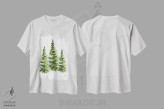 تیشرت سفید طرح دار – تیشرت طبیعت ,درختان کاج آبرنگ اثر میشل موسپنس فروشگاه ایماژ