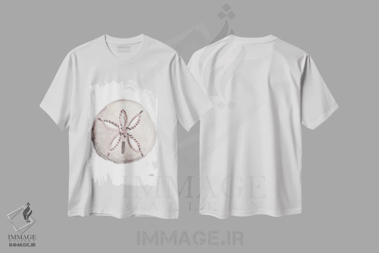 تیشرت سفید طرح دار – تیشرت طبیعت ,دلار شنی آبرنگ اثر میشل موسپنس immage.ir