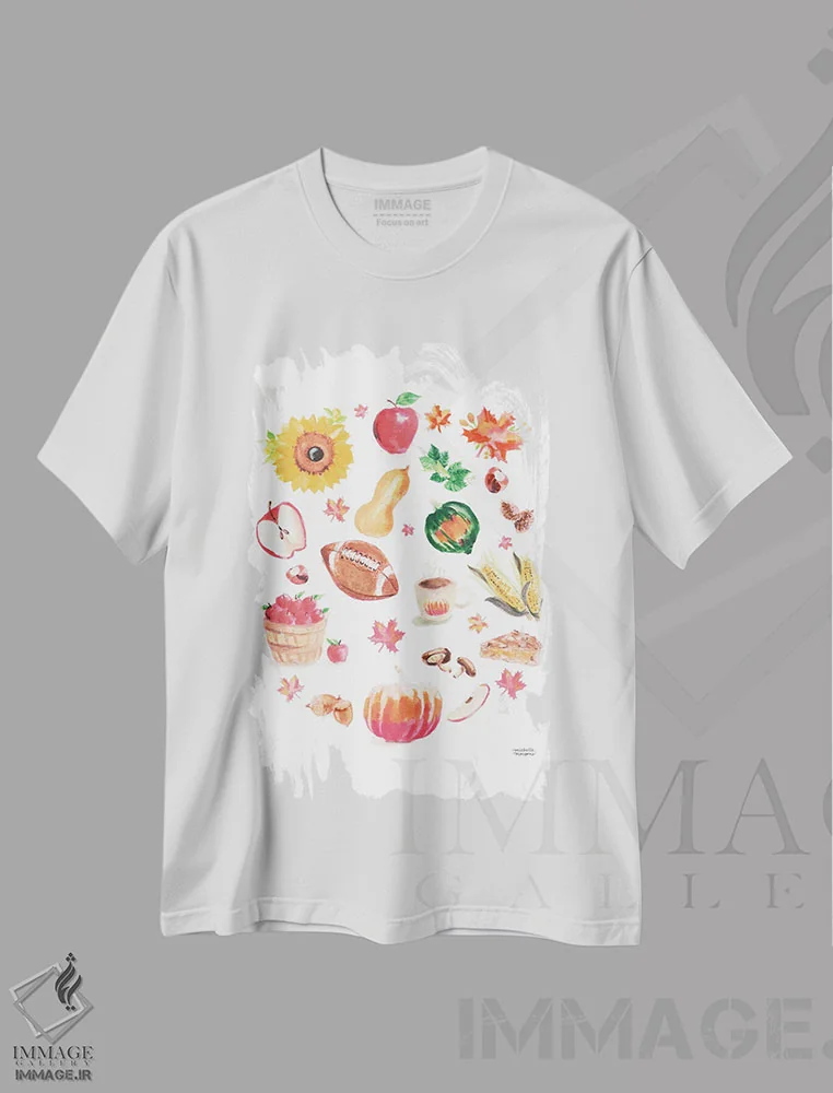 تیشرت سفید طرح دار – تیشرت هنری ,حال و هوای پاییزی آبرنگ اثر میشل موسپنس فروشگاه ایماژ