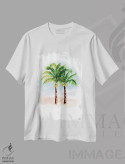 تیشرت سفید طرح دار – تیشرت طبیعت ,درختان نخل نارگیل آبرنگ اثر میشل موسپنس immage.ir
