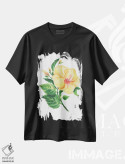 تیشرت مشکی طرح دار – تیشرت گل دار ,هیبیسکوس گیاهی آبرنگ اثر میشل موسپنس فروشگاه ایماژ