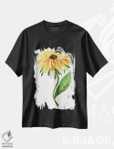 تیشرت مشکی طرح دار – تیشرت گل دار ,گل سوزان چشم سیاه آبرنگ اثر میشل موسپنس فروشگاه ایماژ