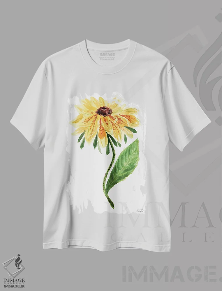 تیشرت سفید طرح دار – تیشرت گل دار ,گل سوزان چشم سیاه آبرنگ اثر میشل موسپنس immage.ir