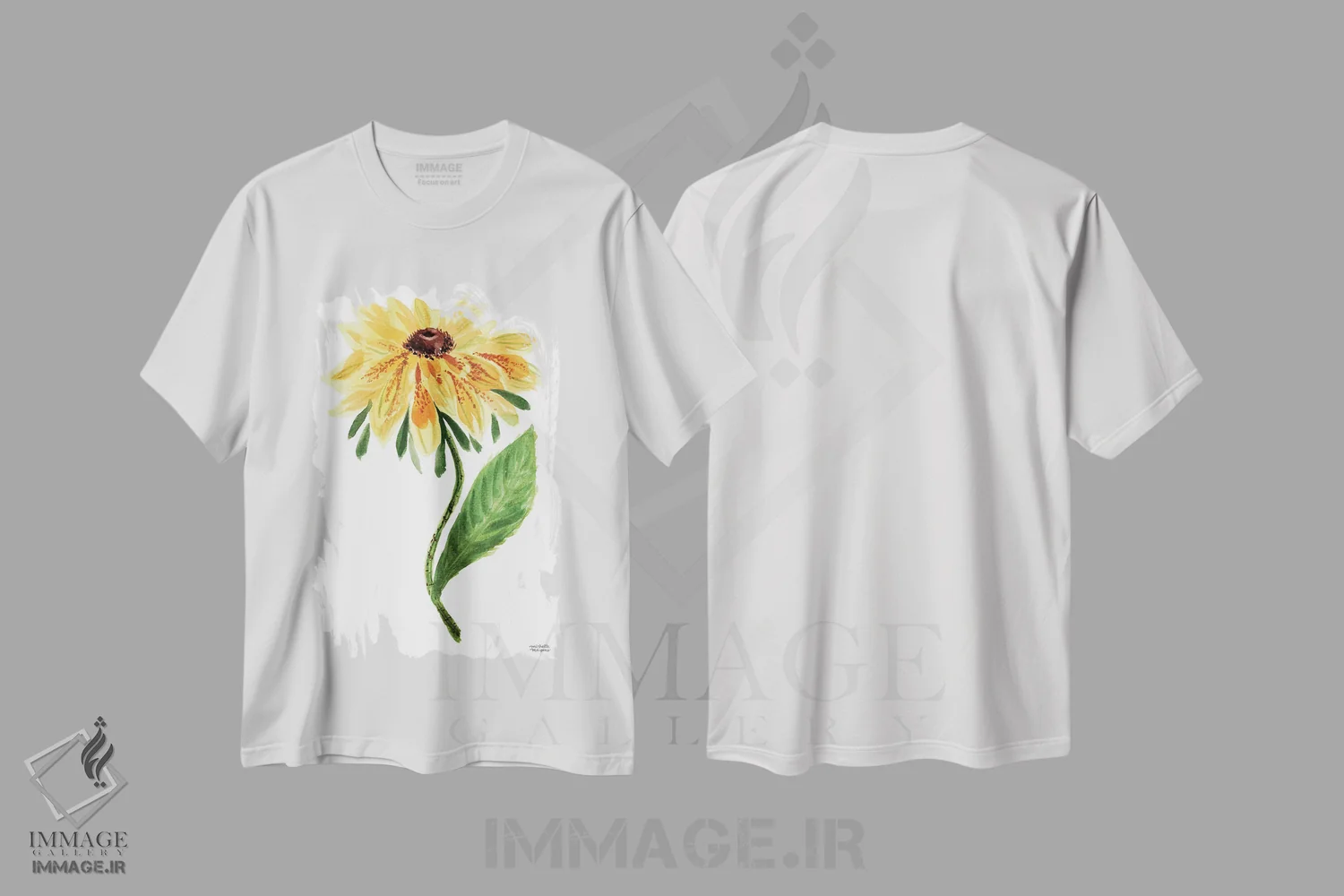 تیشرت سفید طرح دار – تیشرت گل دار ,گل سوزان چشم سیاه آبرنگ اثر میشل موسپنس immage.ir