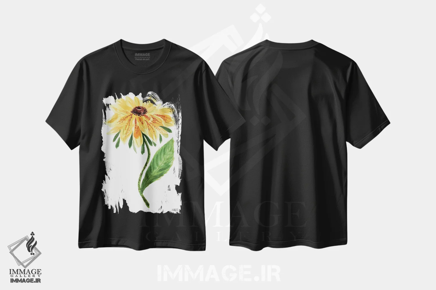 تیشرت مشکی طرح دار – تیشرت گل دار ,گل سوزان چشم سیاه آبرنگ اثر میشل موسپنس فروشگاه ایماژ