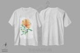 تیشرت سفید طرح دار – تیشرت طبیعت ,گل خشخاش طلایی کالیفرنیا آبرنگ اثر میشل موسپنس فروشگاه ایماژ