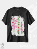 تیشرت مشکی طرح دار – تیشرت هنری ,گل گلادیولوس آبرنگ اثر میشل موسپنس immage.ir