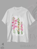 تیشرت سفید طرح دار – تیشرت هنری ,گل گلادیولوس آبرنگ اثر میشل موسپنس فروشگاه ایماژ