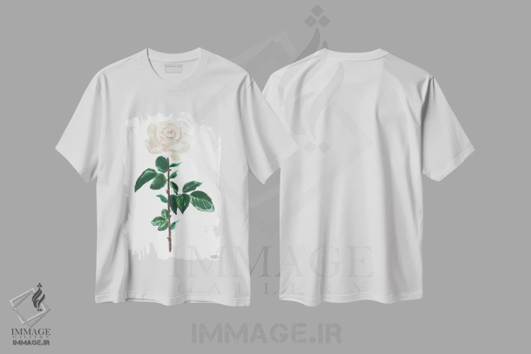 تیشرت سفید طرح دار – تیشرت گل رز ,گل رز سفید آبرنگ اثر میشل موسپنس immage.ir