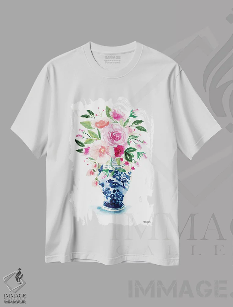 تیشرت سفید طرح دار – تیشرت هنری ,کوزه زنجبیلی نهم آبرنگ اثر میشل موسپنس فروشگاه ایماژ