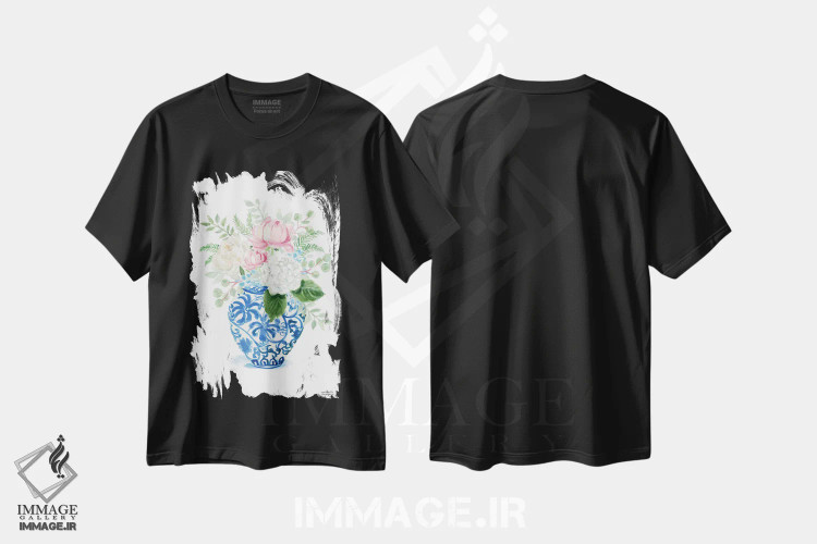 تیشرت مشکی طرح دار – تیشرت هنری آبرنگ ,کوزه زنجبیلی هفتم آبرنگ اثر میشل موسپنس immage.ir