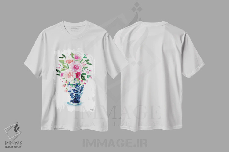 تیشرت سفید طرح دار – تیشرت هنری ,کوزه زنجبیلی نهم آبرنگ اثر میشل موسپنس فروشگاه ایماژ