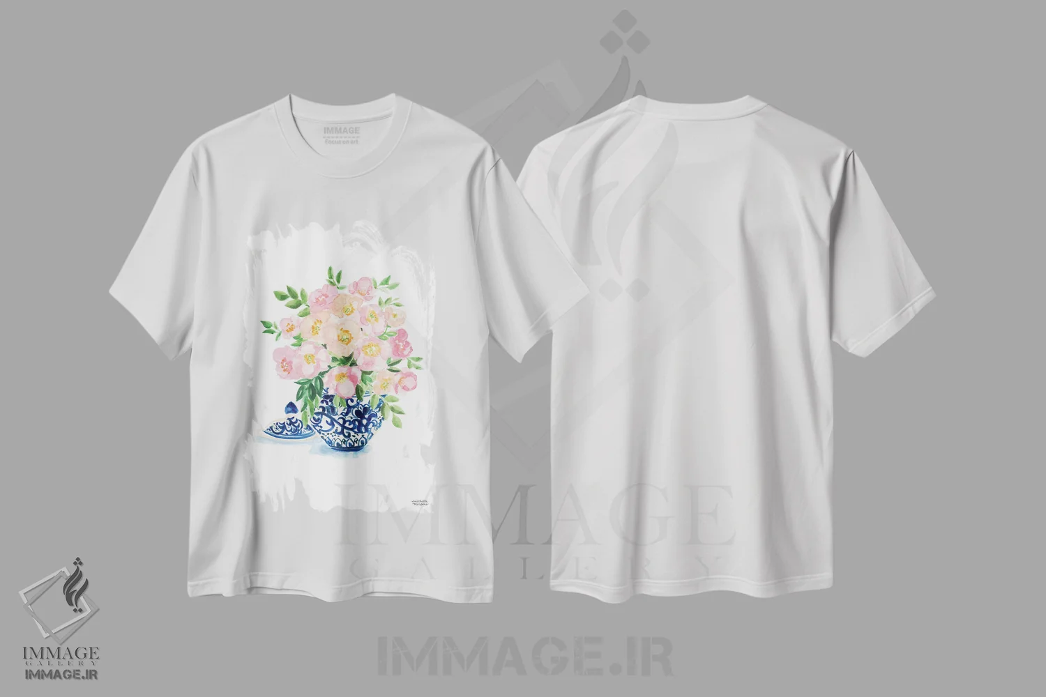 تیشرت سفید طرح دار – تیشرت گلدار هنری ,کوزه زنجبیلی هشتم آبرنگ اثر میشل موسپنس immage.ir