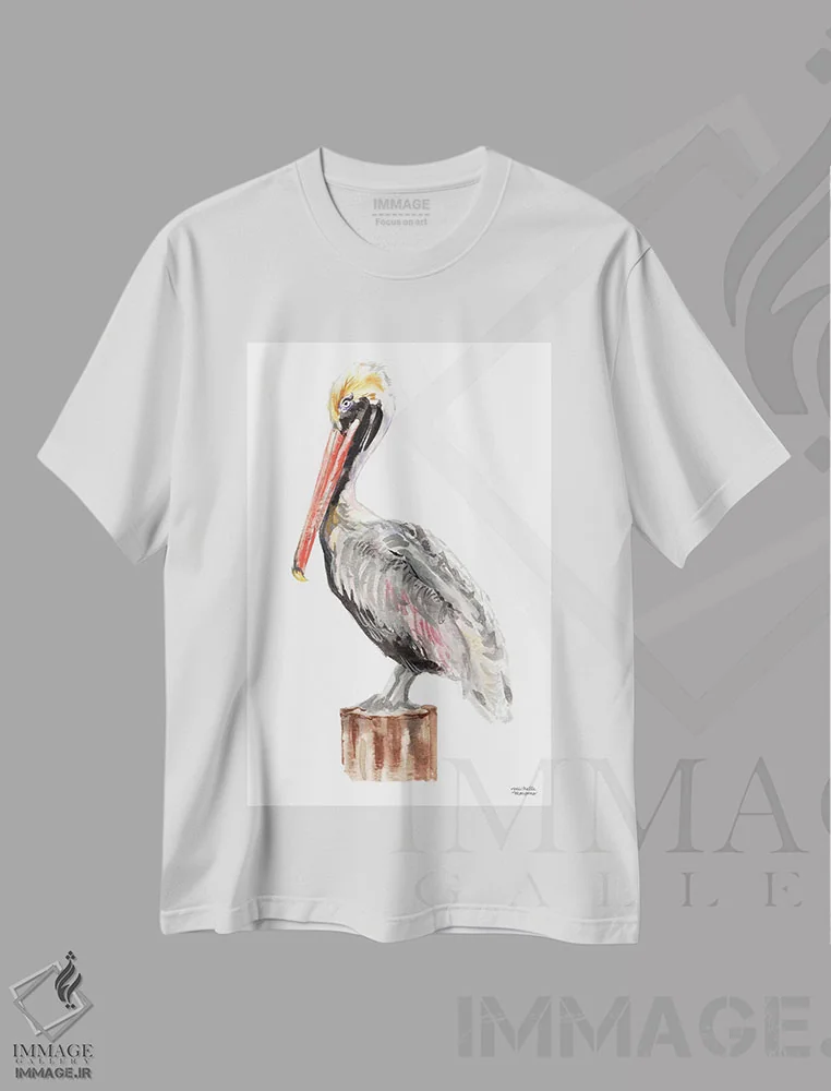 تیشرت سفید طرح دار – تیشرت گلدار ,گل صد تومانی مرجانی نارنجی آبرنگ اثر میشل موسپنس فروشگاه ایماژ