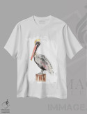 تیشرت سفید طرح دار – تیشرت حیوانات ,پرنده پلیکان آبرنگ اثر میشل موسپنس immage.ir