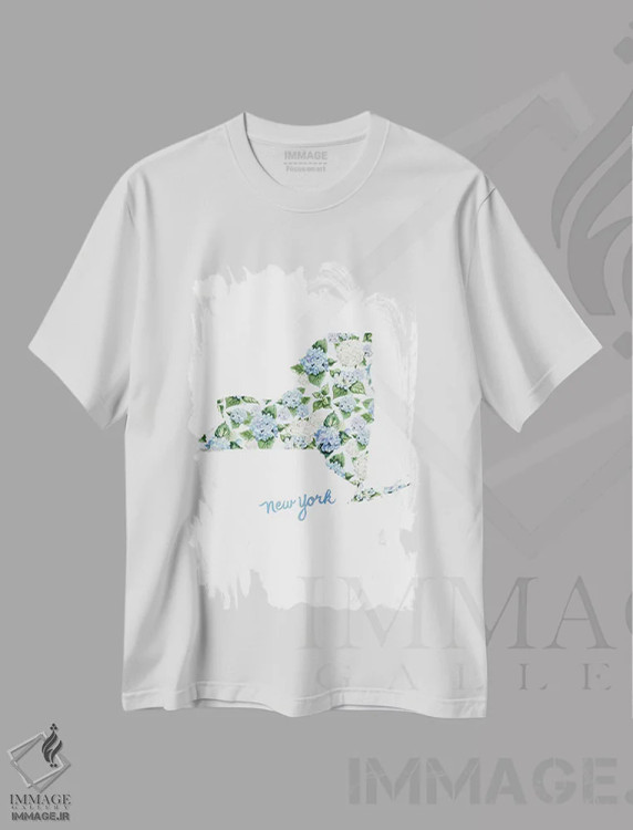 تیشرت سفید طرح دار – تیشرت هنری ,گل های آبرنگی ایالت نیویورک اثر میشل موسپنس فروشگاه ایماژ