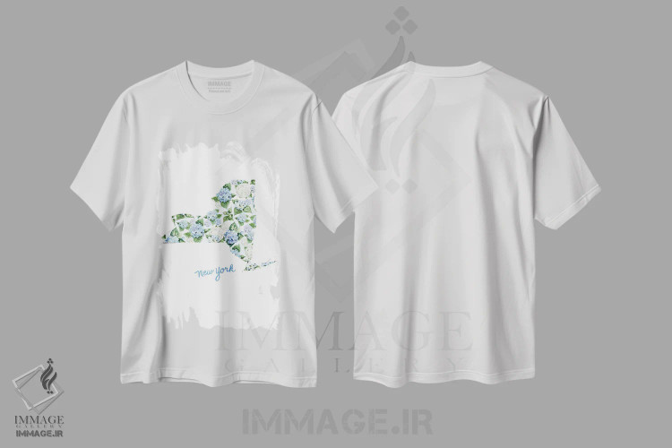 تیشرت سفید طرح دار – تیشرت هنری ,گل های آبرنگی ایالت نیویورک اثر میشل موسپنس فروشگاه ایماژ
