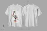 تیشرت سفید طرح دار – تیشرت حیوانات ,پرنده پلیکان آبرنگ اثر میشل موسپنس immage.ir