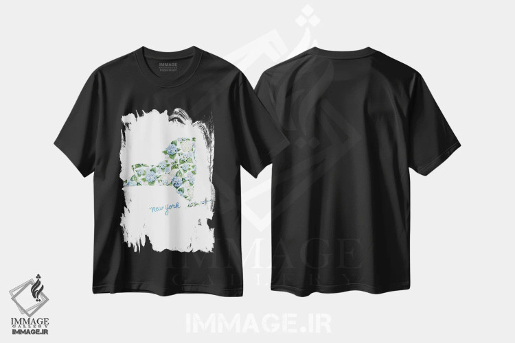 تیشرت مشکی طرح دار – تیشرت هنری ,گل های آبرنگی ایالت نیویورک اثر میشل موسپنس immage.ir