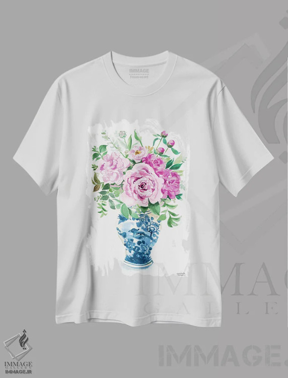 تیشرت سفید طرح دار – تیشرت هنری ,کوزه زنجبیلی دهم آبرنگ اثر میشل موسپنس immage.ir