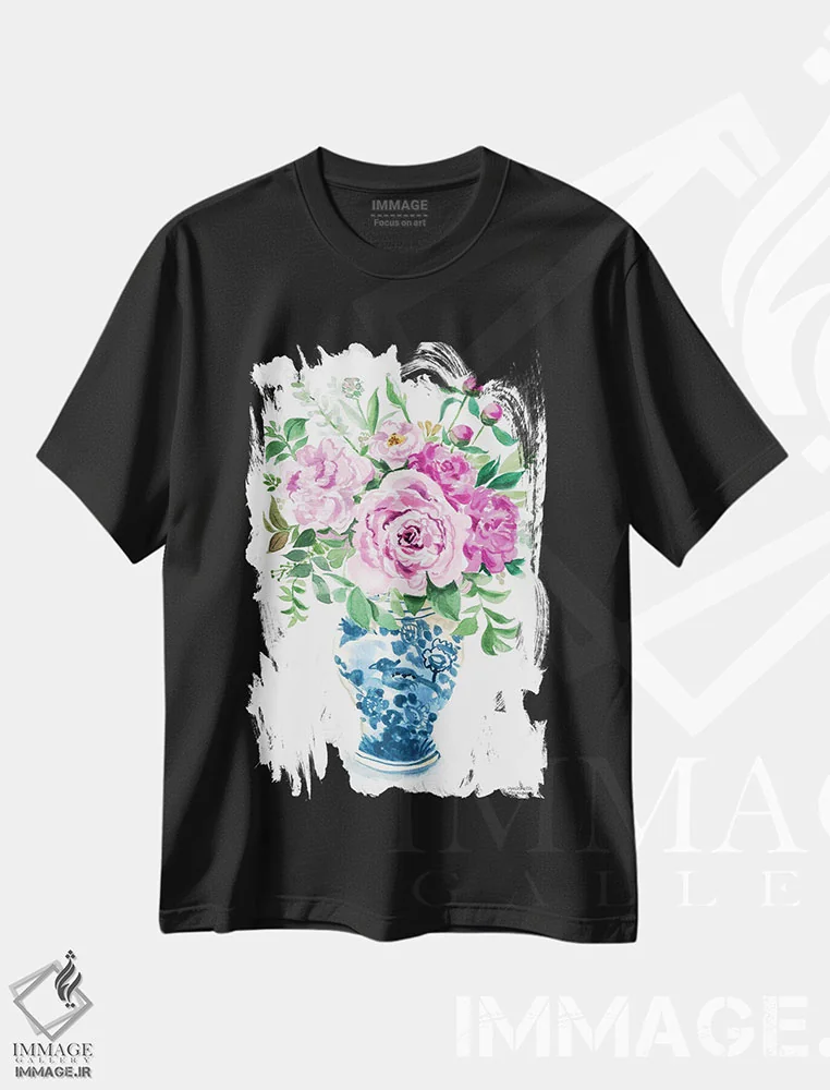 تیشرت مشکی طرح دار – تیشرت هنری ,کوزه زنجبیلی دهم آبرنگ اثر میشل موسپنس فروشگاه ایماژ